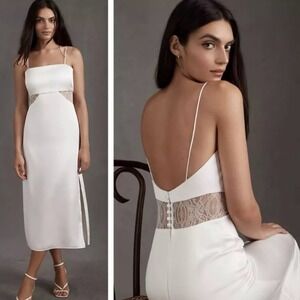 Sachin & Babi Bridal Jane Satin Midi‎ Slip Dress Size 8 Lace Detail